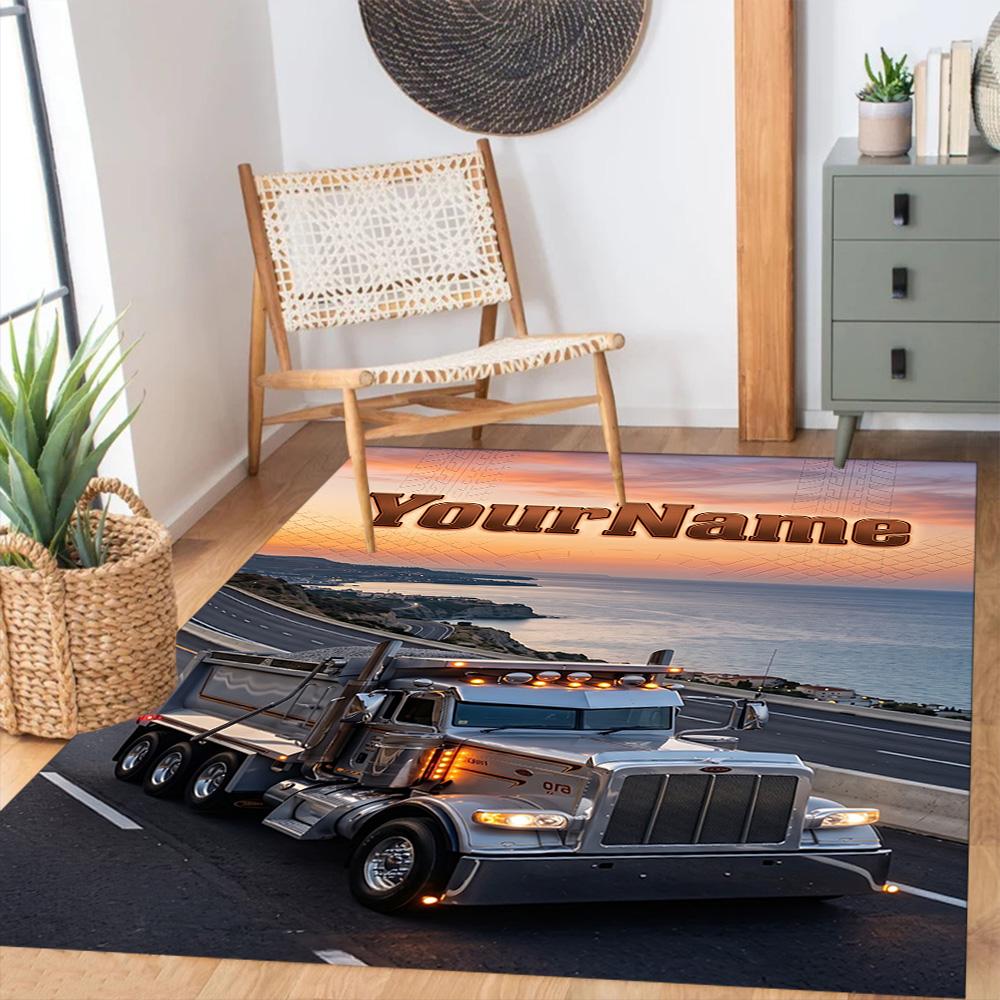 Peterbilt Heavy Trucks Customize Your Name Carpet Perfect for Game Room Decorate Room Bedrooms Playrooms Anti-slip Rug Office Home Decor