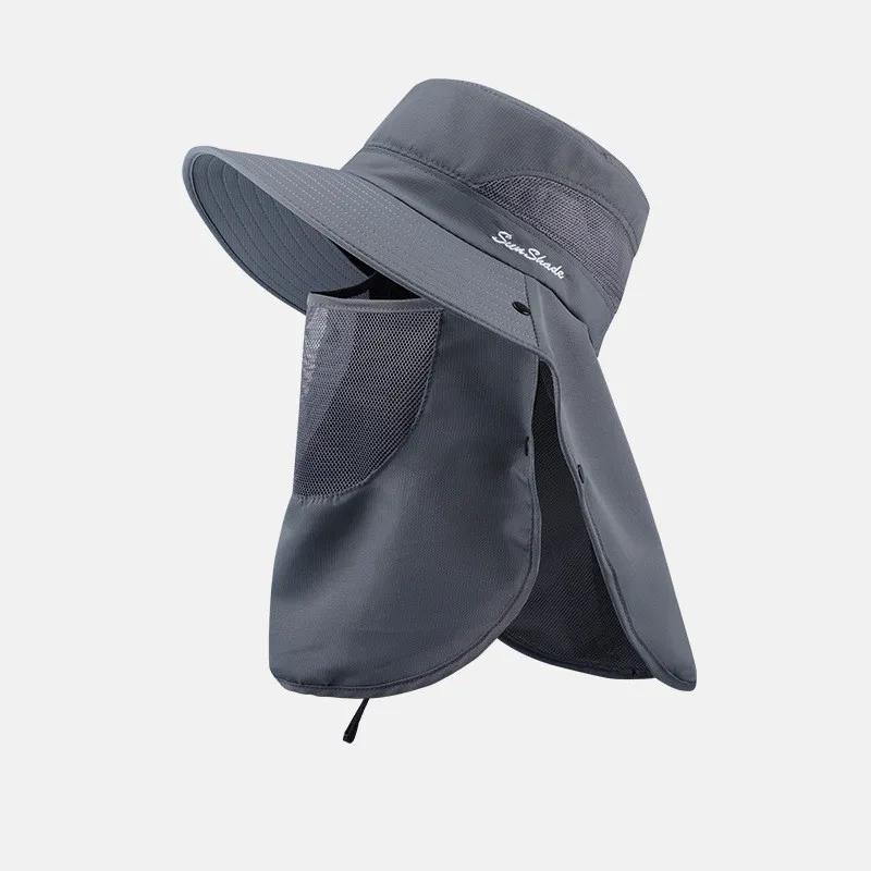 Quick-Drying Summer Sun Hats For Women Men Outdoor Face Mask Wide Brim Bucket Hat Mesh Breathable Waterproof Large Fishing Caps
