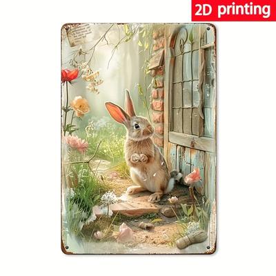 Metal Wall Art Rabbit Floral Decor Easter Spring Home Wall Decor Living Room Bedroom Cafe