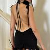 European American Y2K Sexy Backless Strappy Slim Fit  Girl Skirt Mini Skirt Open Back Lace Up Women Skirt Hip-Covering Skirt