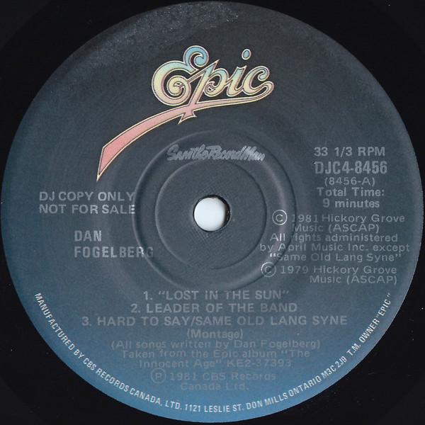 

7inch Record DAN FOGELBERG / ATLANTA RHYTHM SECT - Lost In The Sun / Quinella DJC48456PROMO EPIC 1981 Canada Rock Used