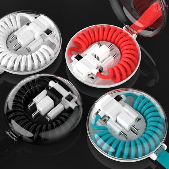 Ladekabel 3 Adapter mit Aufbewahrungsbox Dehnbar Sicheres Laden 3 in 1 Telefon USB Feder Daten