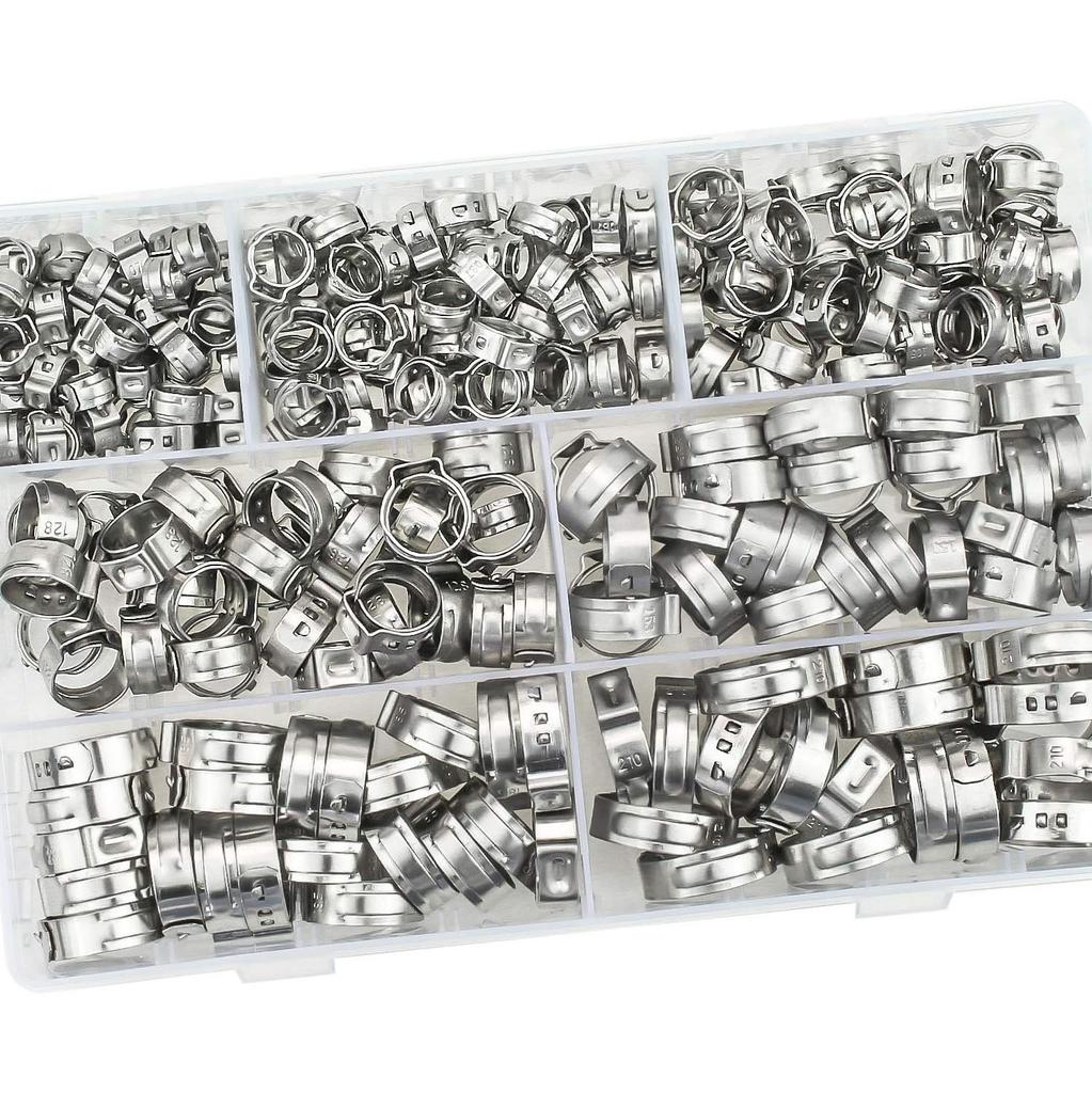 128 Stück einohrig stufenloses Klemmsatz Schlauchklemme Klemme 304 Edelstahl einohrig Rohrklemme PEX-Rohrklemme