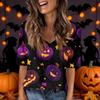 Women's Fashion Short Sleeve V Neck Halloween Print Tunic Top for Casual Wear
