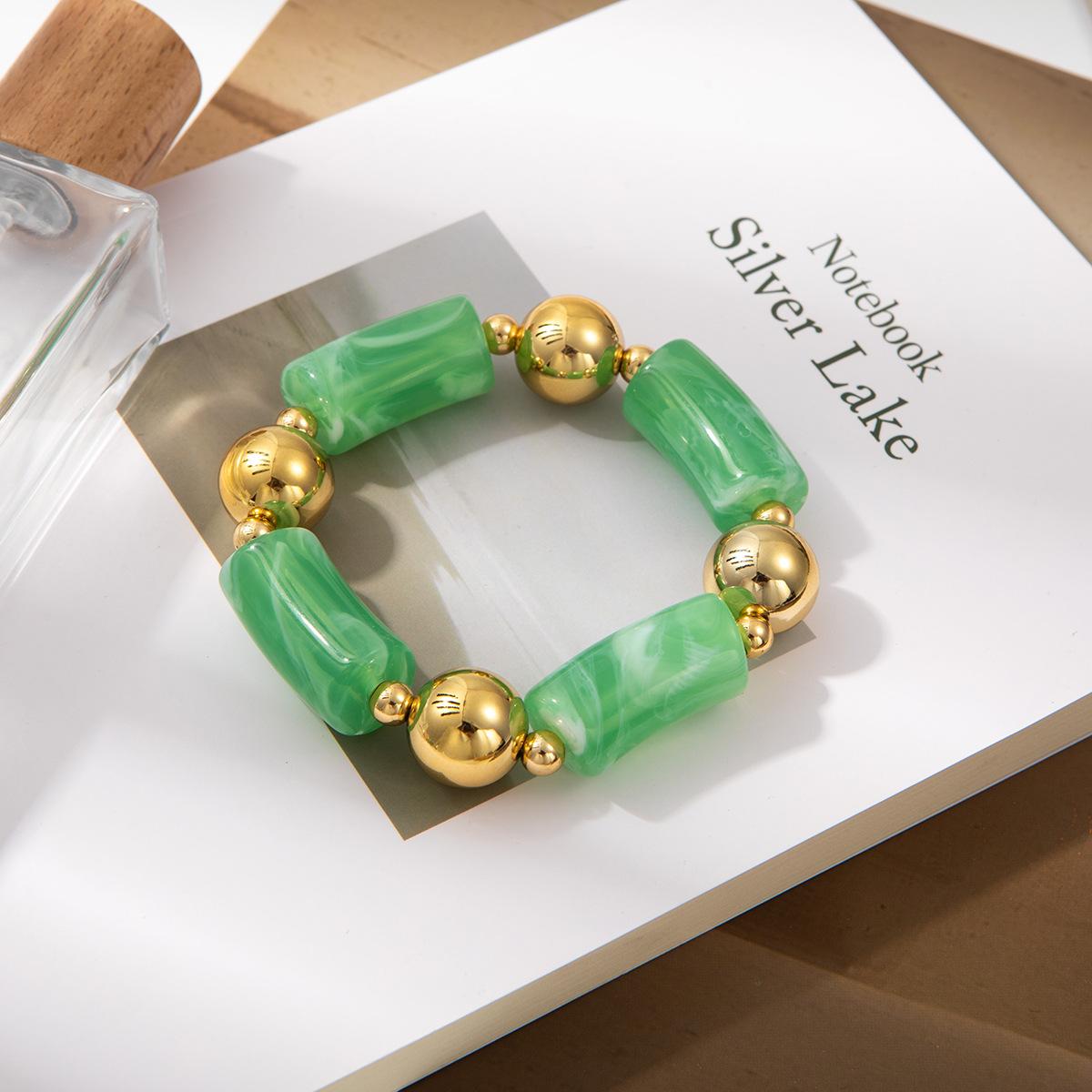 Модный золотой браслет из акрила с бусинами, бамбуковый браслет на локоть, ретро украшение с мраморным узором