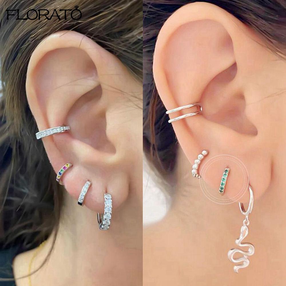 925 Silver Needle Crystal 9mm Small Hoop Earrings for Women Minimal Huggie Earrings Colorful Zircon Piercing Earrings Jewelry