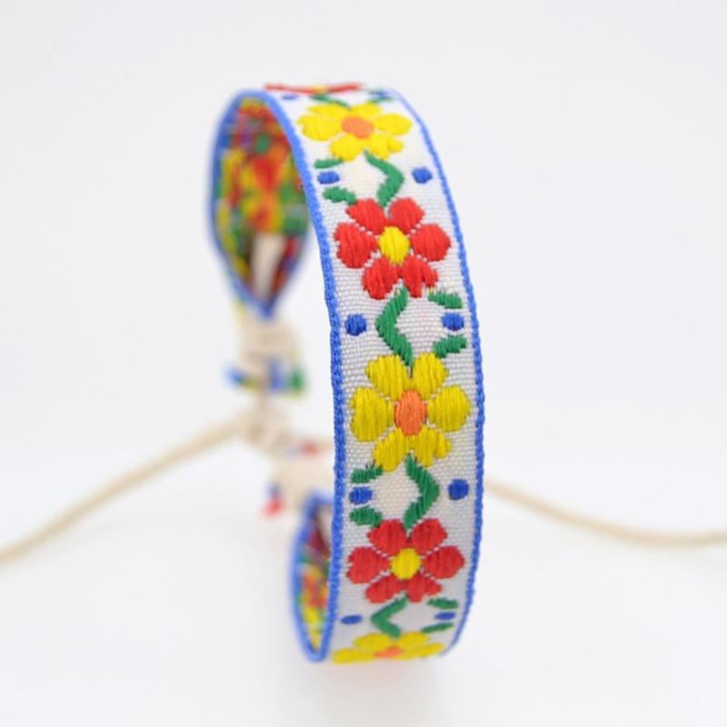 Strawberry Flower Embroidered Bracelet Bohemia Style Weave Rope Friendship Bracelets Handmade Charm Bangles Jewelry