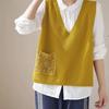 Vest for Women Cotton Summer Lace-Up Pocket Tops Knitted Sweater Vest Oversize Casual V-neck Vest