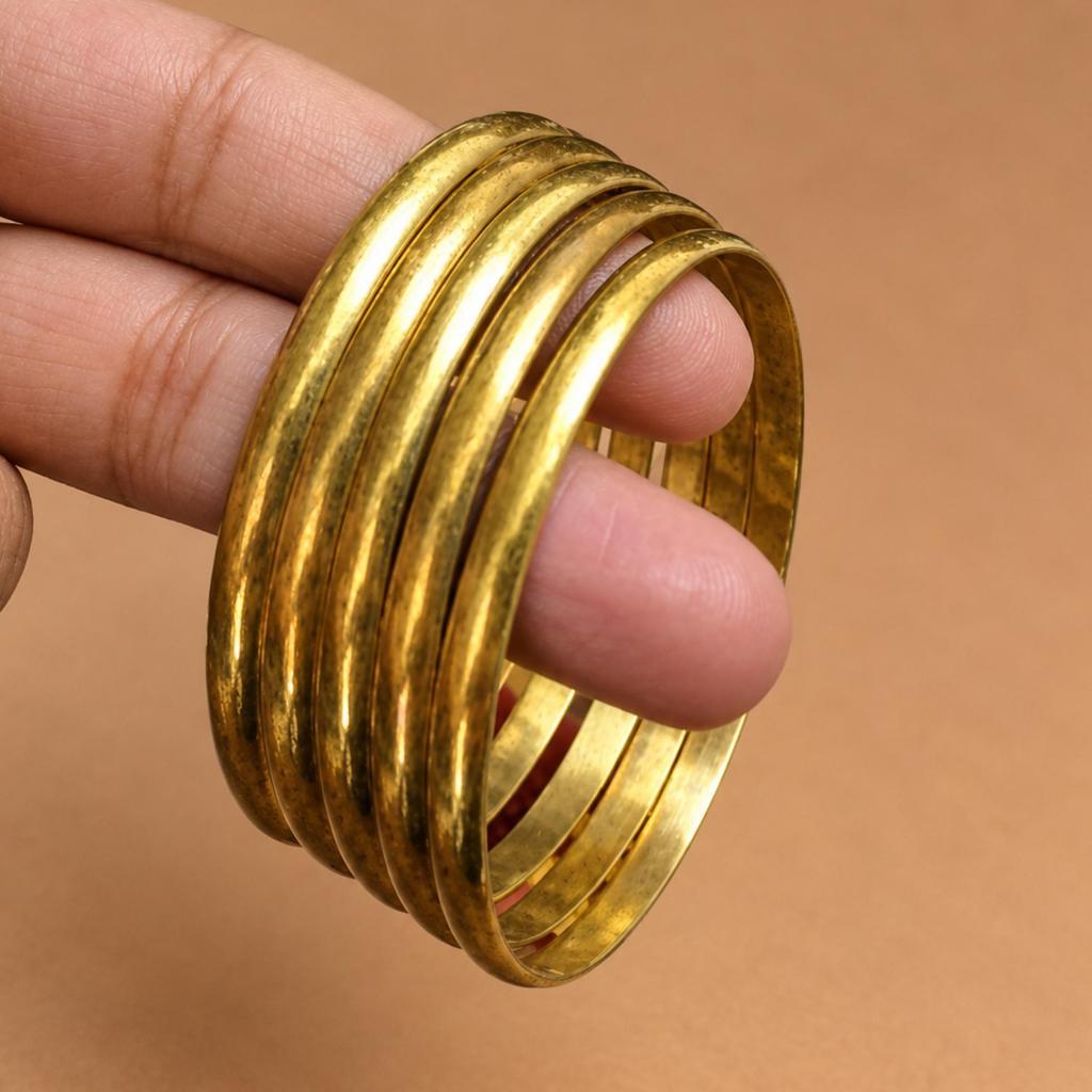 Brass Bangle Set, Set of 5 Bangles, Gold Tone Brass Bangles, Indian Bangle Set, Traditional Jewelry, Stackable Bangles, Boho Bracelet Set