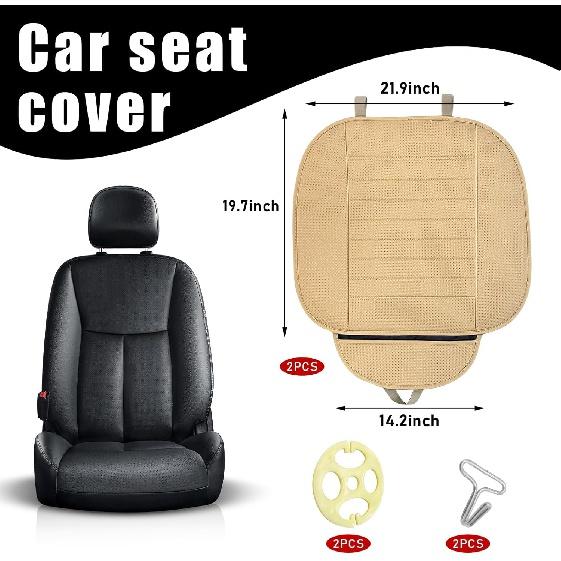 2PCS Front Seat Cover,Breathable Leather Cushion Protective Cover,Non-Slip Driver Seat Padded Storage Pocket,Most Car Universal Car