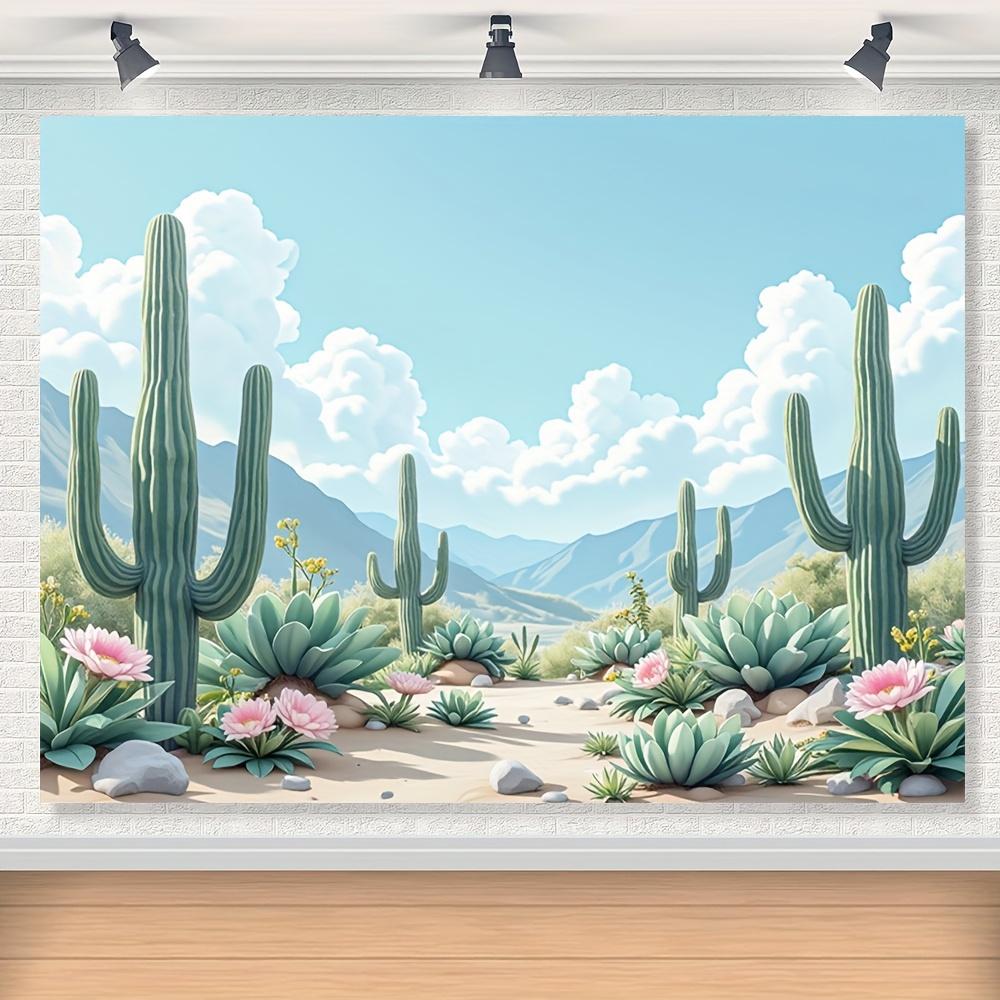 2D Plane Watercolor Desert Cactus Party Background Fabric Indoor and Outdoor Event Decoration Polyester Fiber