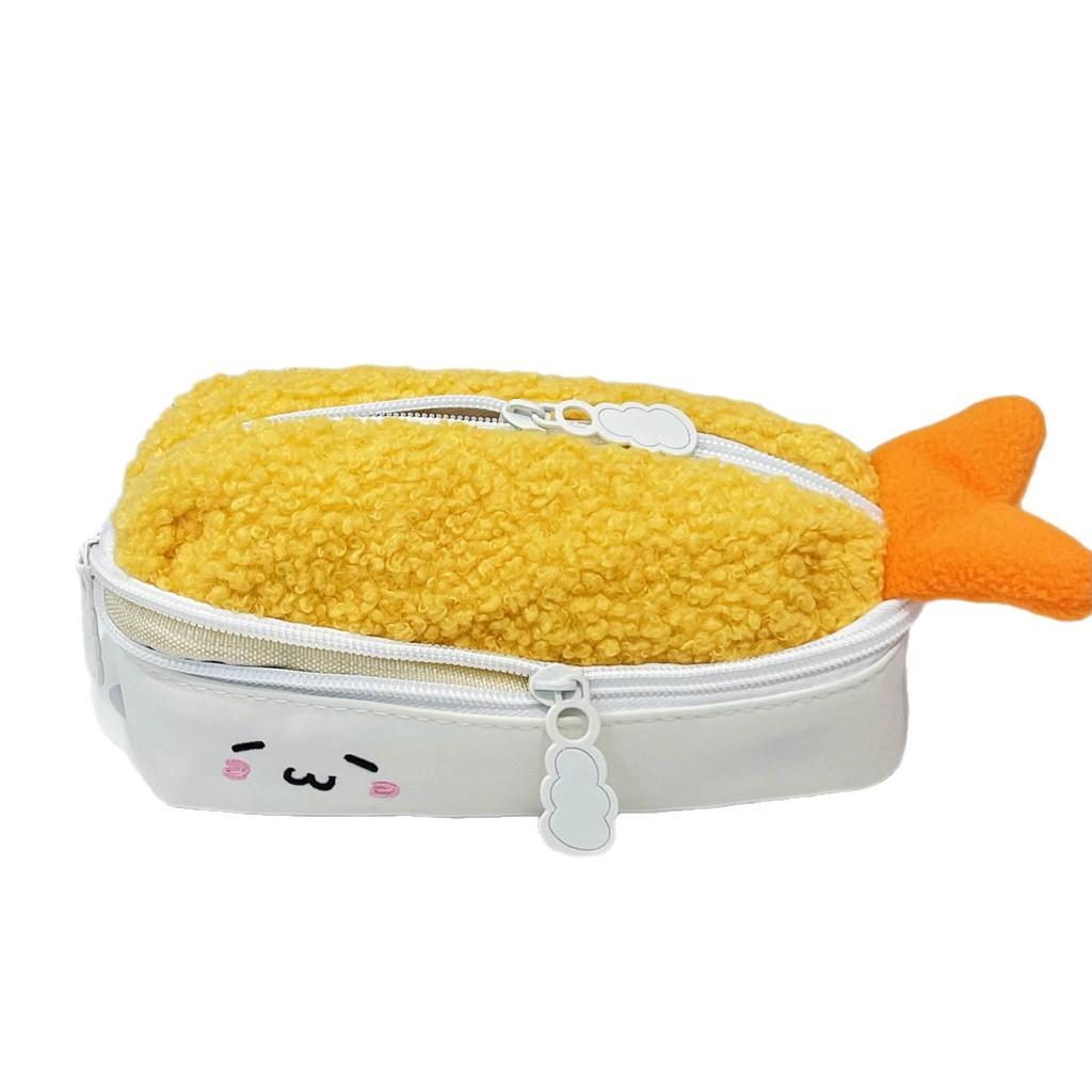 Plush Shrimp Pencil Case For Girls With Large Capacity And Korean Style Design