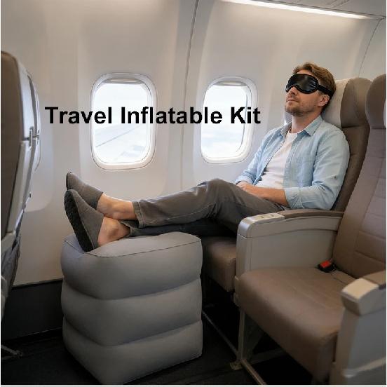 3-Layer Inflatable Foot Rest Pillow Adjustable Height Air Footrest for Travel Office Airplane Car Home