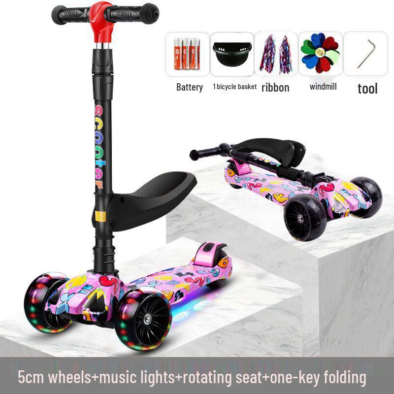 Foldable Children's Scooter with Seat for Ages 2-9