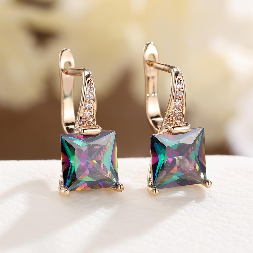 

Квадратные синие радужные серьги-подвески с цирконами CZ для женщин, модные серьги-капли золотого цвета, повседневные изящные украшения разноцветный