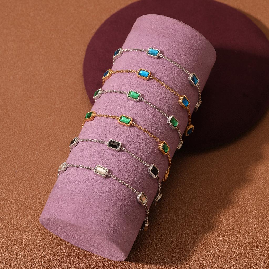 INS new square colored diamond titanium steel bracelet women's fashion light luxury K niche design does not fade stainless steel jewelry