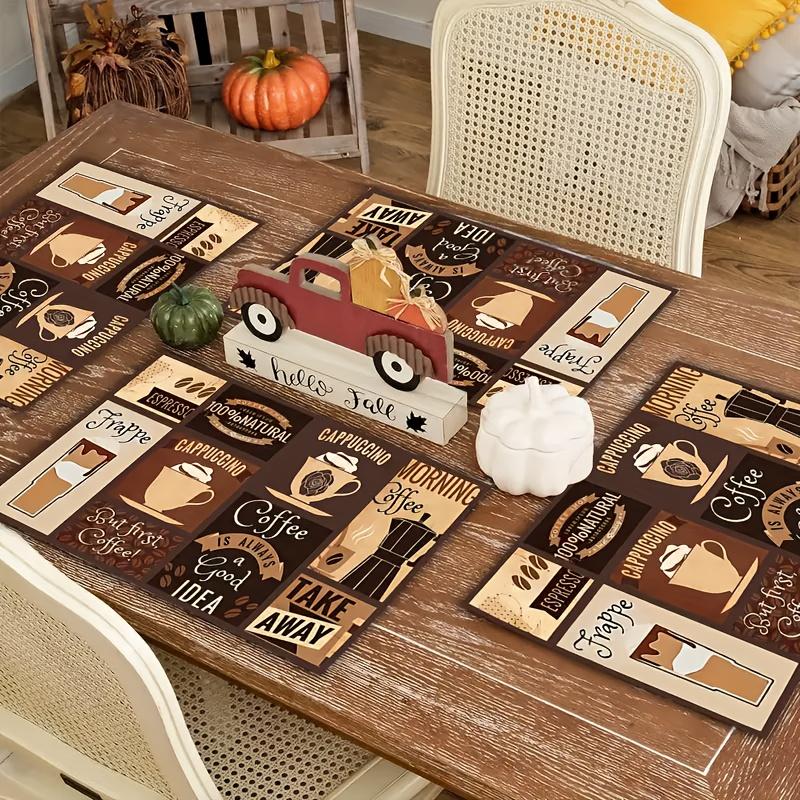 4Pcs, Vintage Coffee Patchwork Placemats, Washable, Suitable for Holiday Parties, Home Decor, Kitchen Tables
