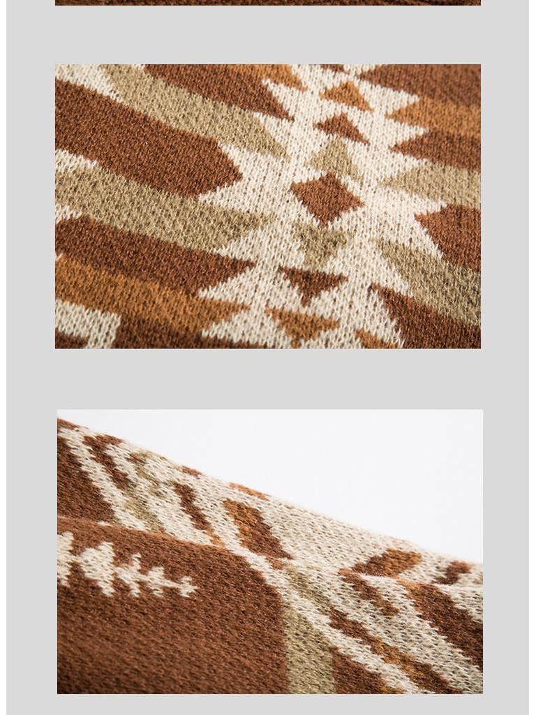 Herren Retro Ethno Stil Rundhals Pullover - Trendige Lässige Strickjacke mit Coolem, Lässigem Design.