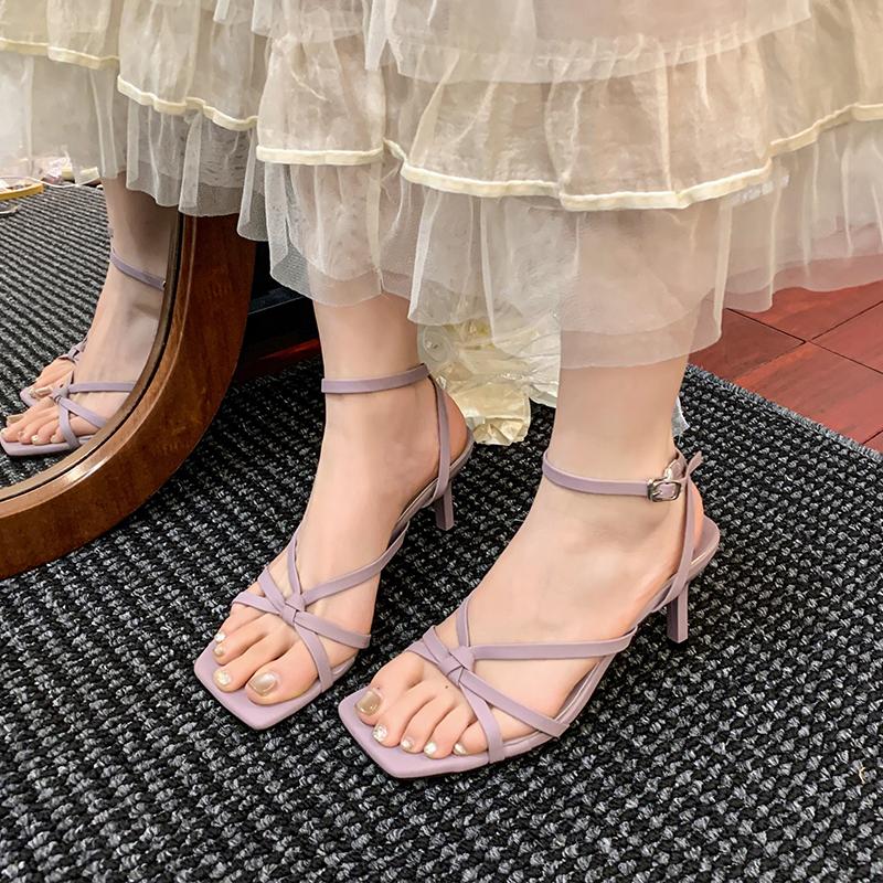 Fashion New Sandals Women's Summer Versatile Not Tired Feet Thin Strap Square Toe Open Toe Non-slip Wear-resistant High Heels