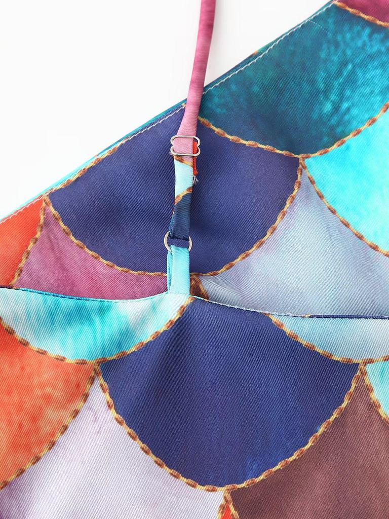 2025 Spring Women's European-American Style Satin Print Halter Dress