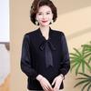 Chic Spring V-Neck Bow Pullover for Mature Women, Lightweight Knit Top for Spring & Autumn