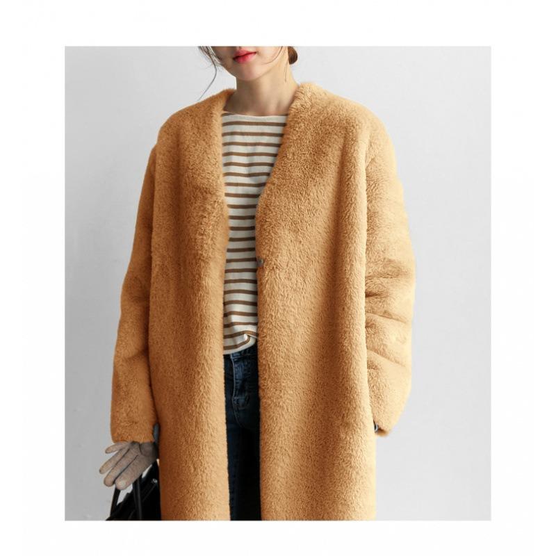 Winter new imitation leather coat women's medium and long imitation Rex rabbit hair jacket, thin imitation mink large size wool sweater