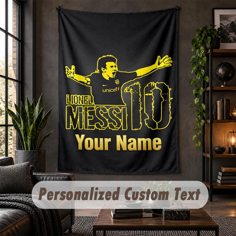 Personalized Wall Tapestry,Lionel Messi Custom Text, Soft Fabric Wall Art For Indoor Decoration