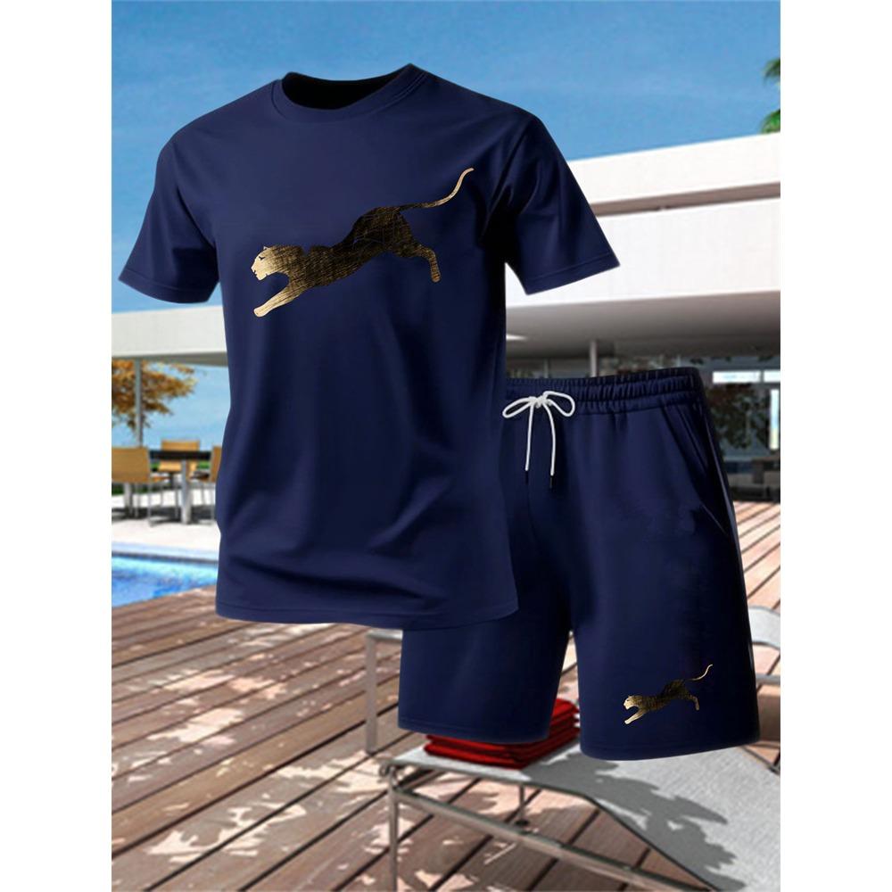 Summer Outdoor Sports Set Men's Breathable T-shirt and Shorts Casual Fashion Two Piece Set