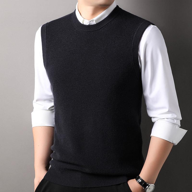 Discount Market Heren 100% Puur Wol Ronde Hals Vest voor Herfst en Winter XXL blauw/diep