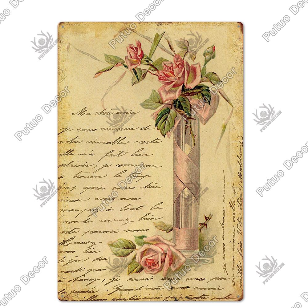 Putuo Decor Flower Vintage Poster Plaque Metal Tin Sign Wall Decorative for Barn Room Kitchen Garage Iron Painting