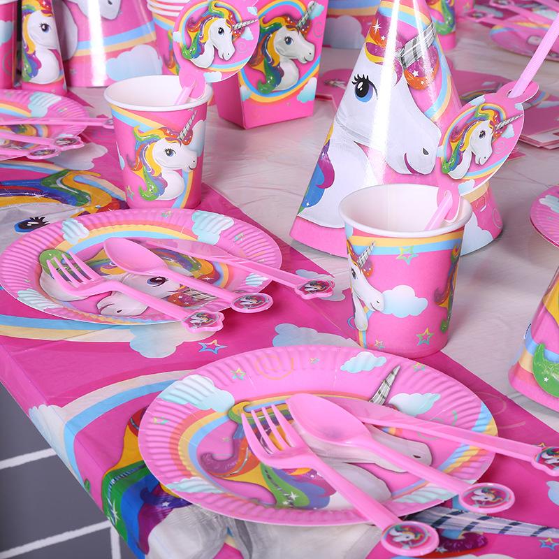 Unicorn Party Supplies Tableware Set Unicorni Paper Cup Plate Cake Topper Kids Happy Birthday Party Baby Shower Girl Decorations