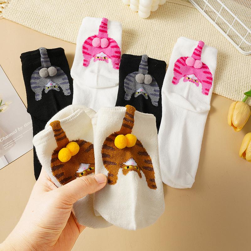 10 Paar Damen Baumwolle Atmungsaktiv Lustige Socken mit 3D Plüschbällen Niedliche Katzen Socken mit Bällen Katzen Socken