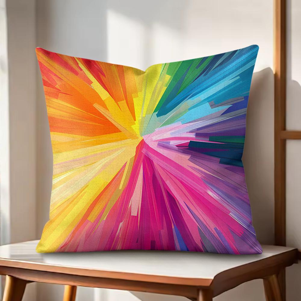 Rainbow Color Cushion Cover Natural Linen Organic Fabric DoubleSided Printing Couch Pillow Covers Home Decor