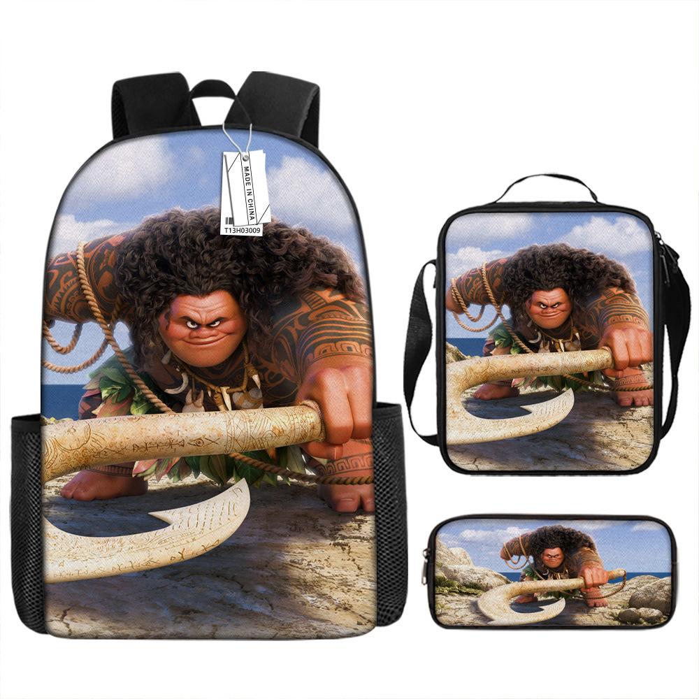 Moana Printed Backpack Large Capacity Sports Backpack Primary And Secondary School School Bag Three-Piece Set