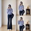 2025 Autumn Striped Colorblock Wool-Knit Slim Sweater for Women