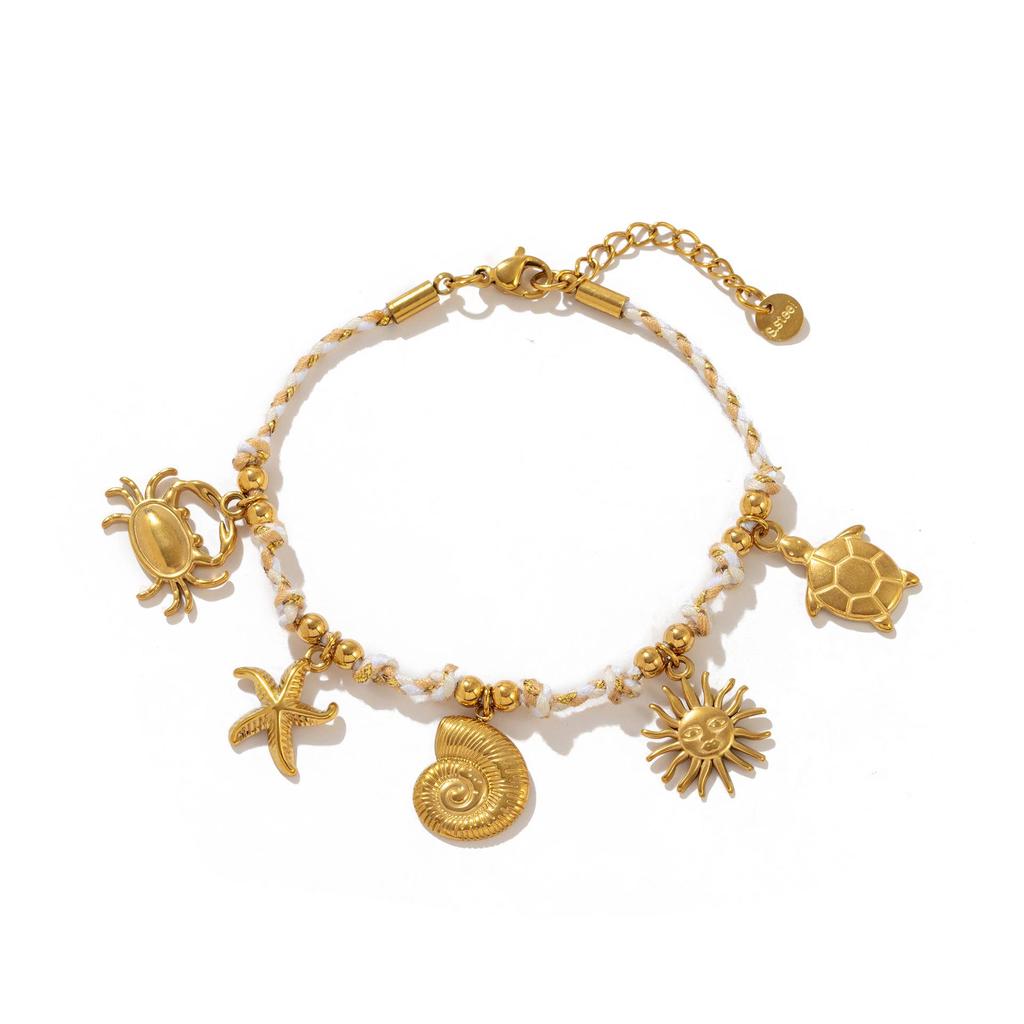 Dopamine Necklace and Bracelet with Whale, Starfish, Shell, 18k Stainless Steel, Multi-Color Conch Pendant.