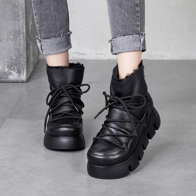 Botas de lana para mujer Cálidos Zapatos de cuero genuino con cordones de  punta redonda Cuñas de punta hechas a mano Botines de plataforma comprar a  buen precio — entrega gratuita, reseñas