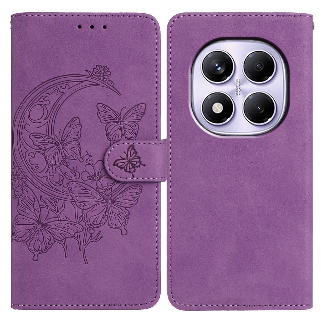 PU-lærveske til Xiaomi Redmi Note 14 Pro+ 5G/Note 14 Pro 5G/Poco X7 5G Sommerfugl Blomst Trykket Lommebok Stativ Telefondeksel