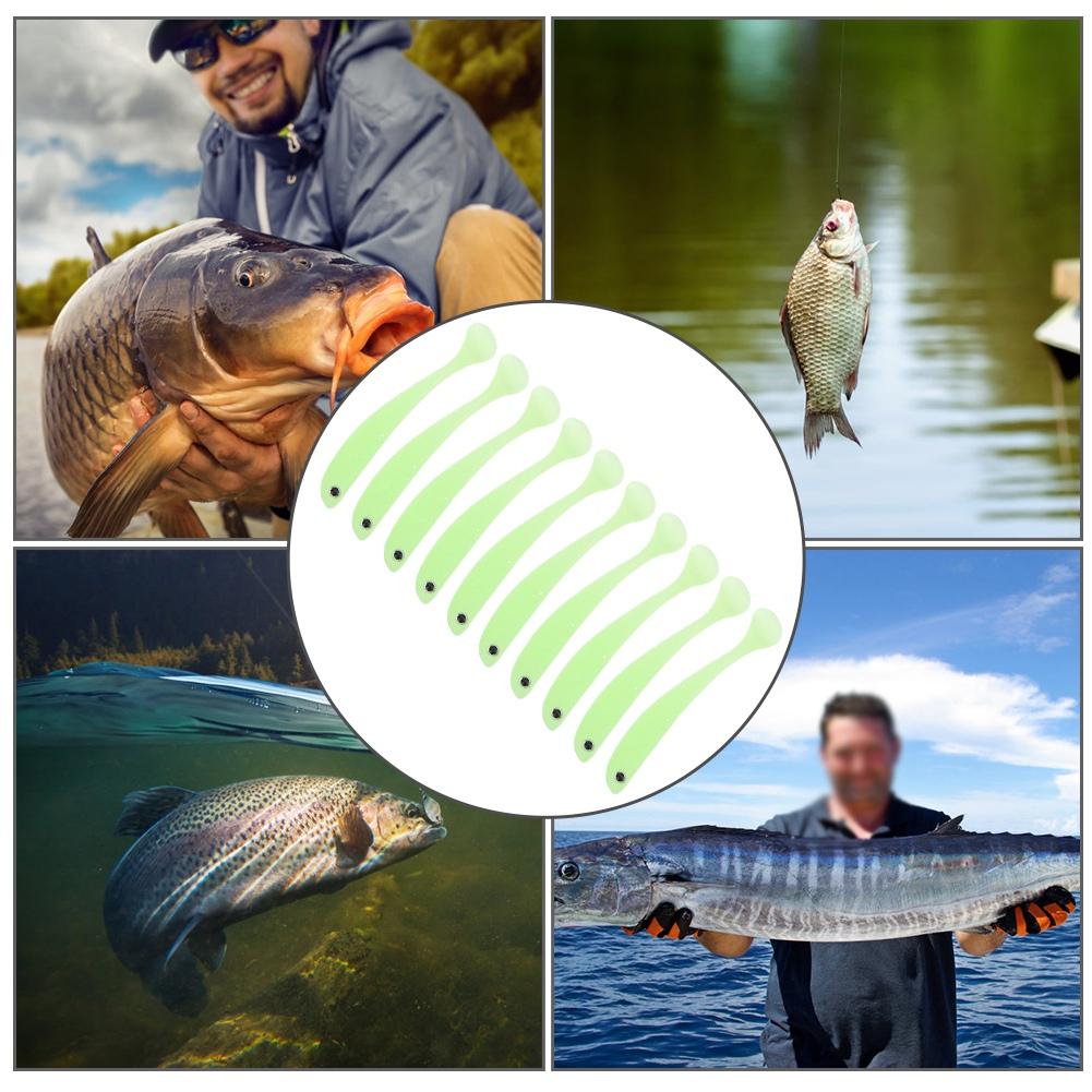 AR41 10PCS 75mm T Tail Soft Worm Artificial Bait Lures Fishing Tackle AccessoriesLuminous