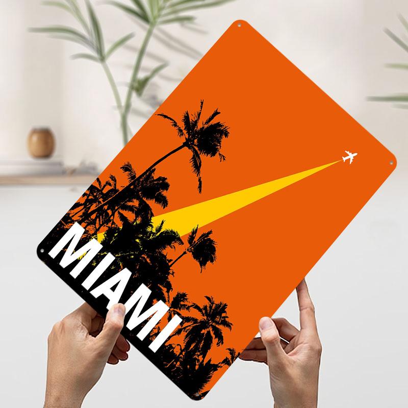 

Miami Travel With Airplane Tinplate Poster Customized Wall Art Vintage Retro Metal Signs for Decoration At Home Decor Items Room 7.9x11.8In(20x30cm)