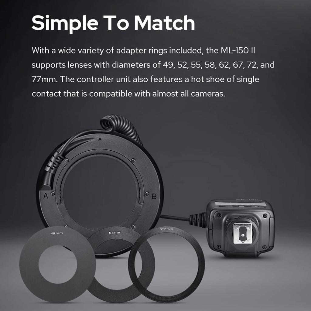 Godox Makro LED Ringblitz Speedlight Kompatibel mit und Panasonic DSLR ML-150II Sony, Canon, Nikon, Fuji, Olympus, Kameras.