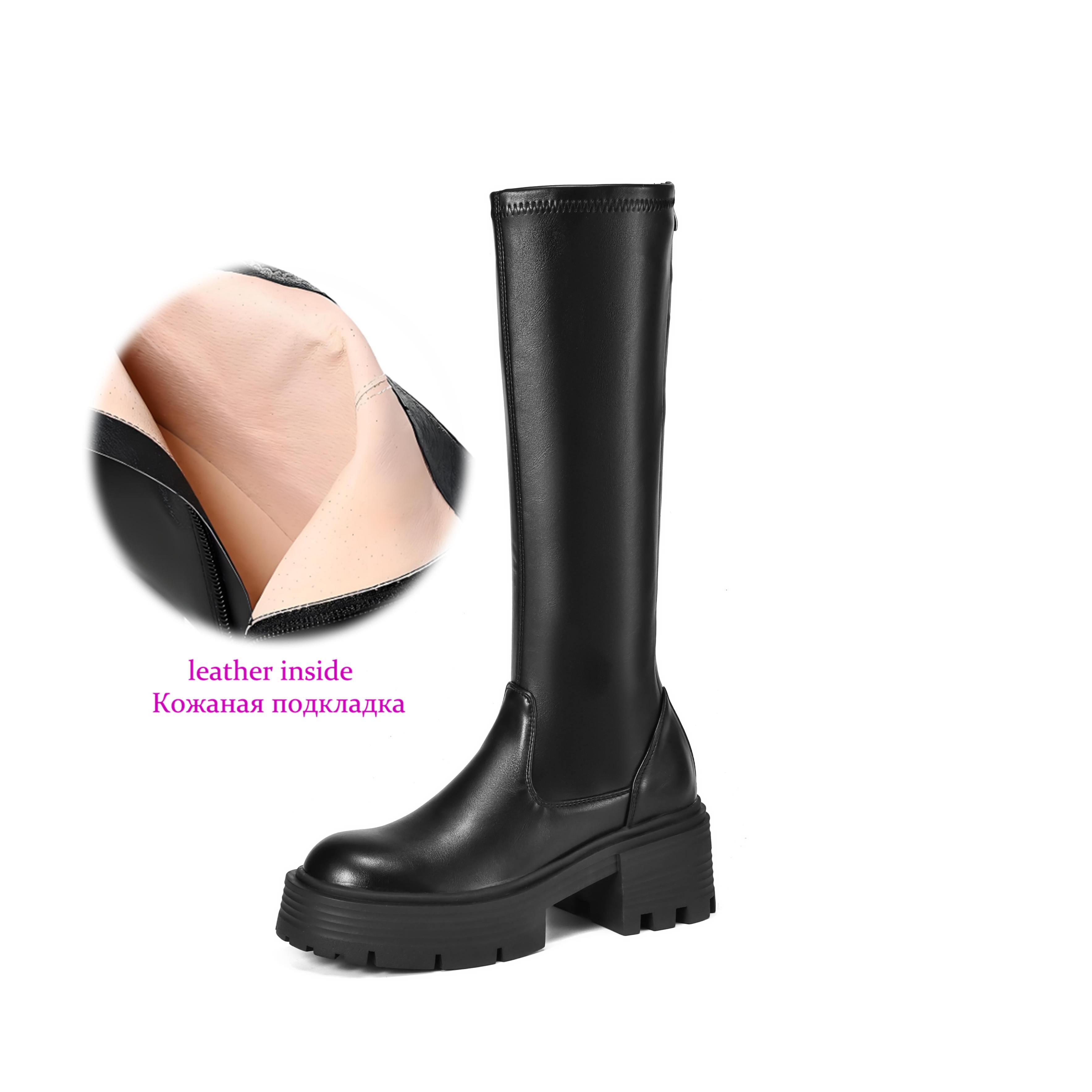 

Krazing Pot Microfiber Autumn Winter Shoes Thick Bottom Flat Platform Size 43 Long Boots Zipper Thigh High Boots 34