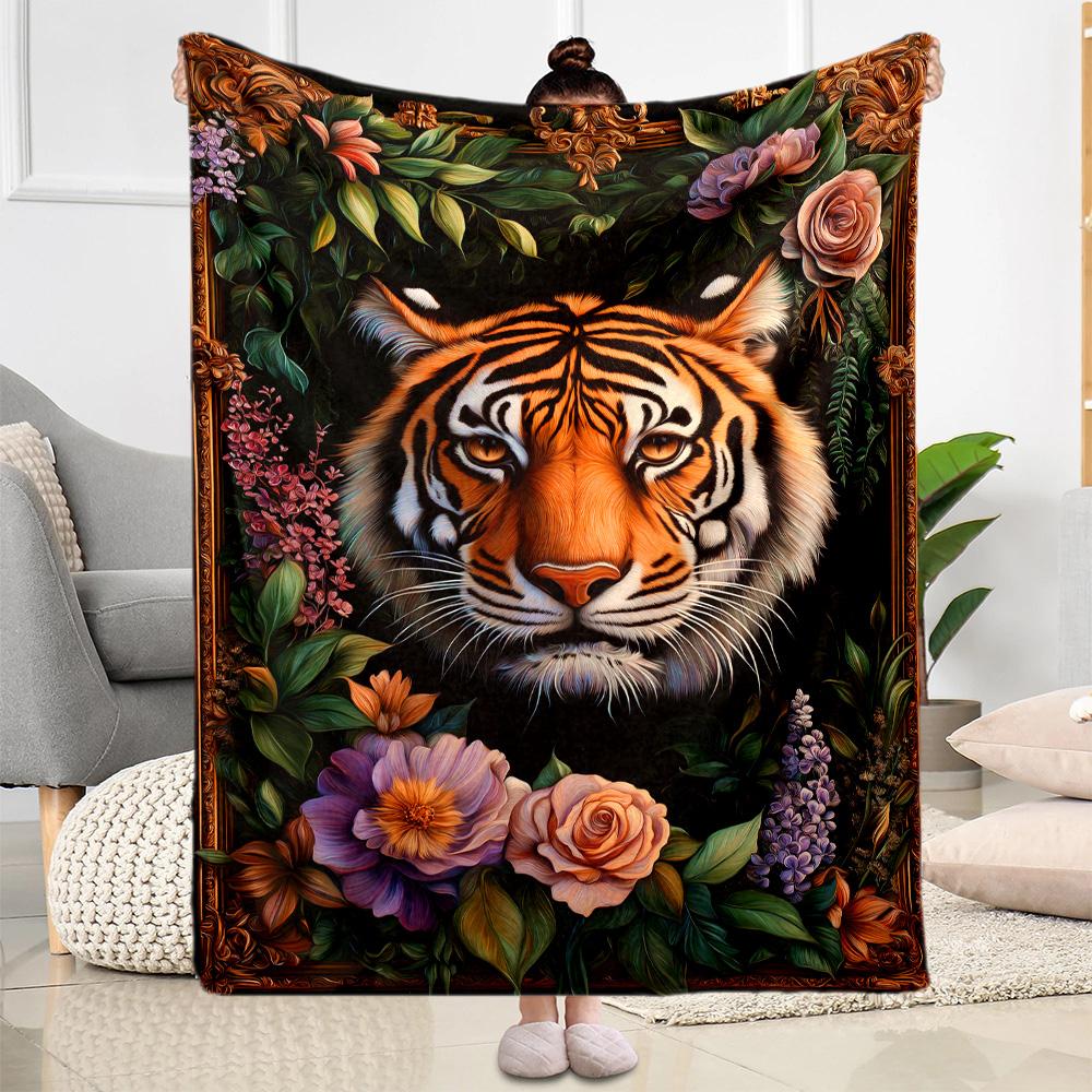 Tiger And Roses Blanket Suitable for Offices, Travel, Living Rooms Also a Good Gift for Friends and Family Suitable for All Seasons.