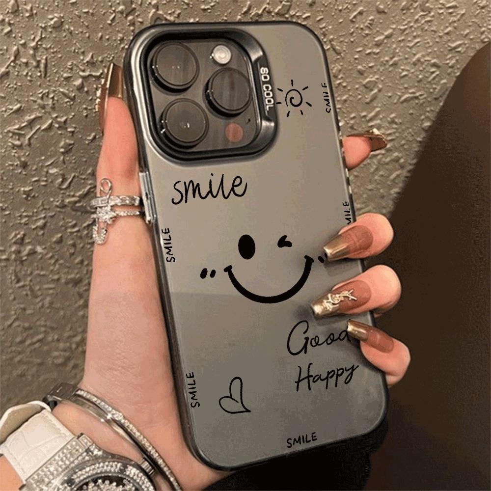 Personalized, simple, cute and smiling phone case for iPhone 16, 15, 14, 13, 12, 11 Pro Max 16E laser plated anti drop phone
