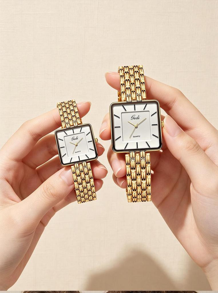 Gedi Retro Women's Square Dial Quartz Watch with Steel Band - Versatile Waterproof Wristwatch for Daily Commute and Work.