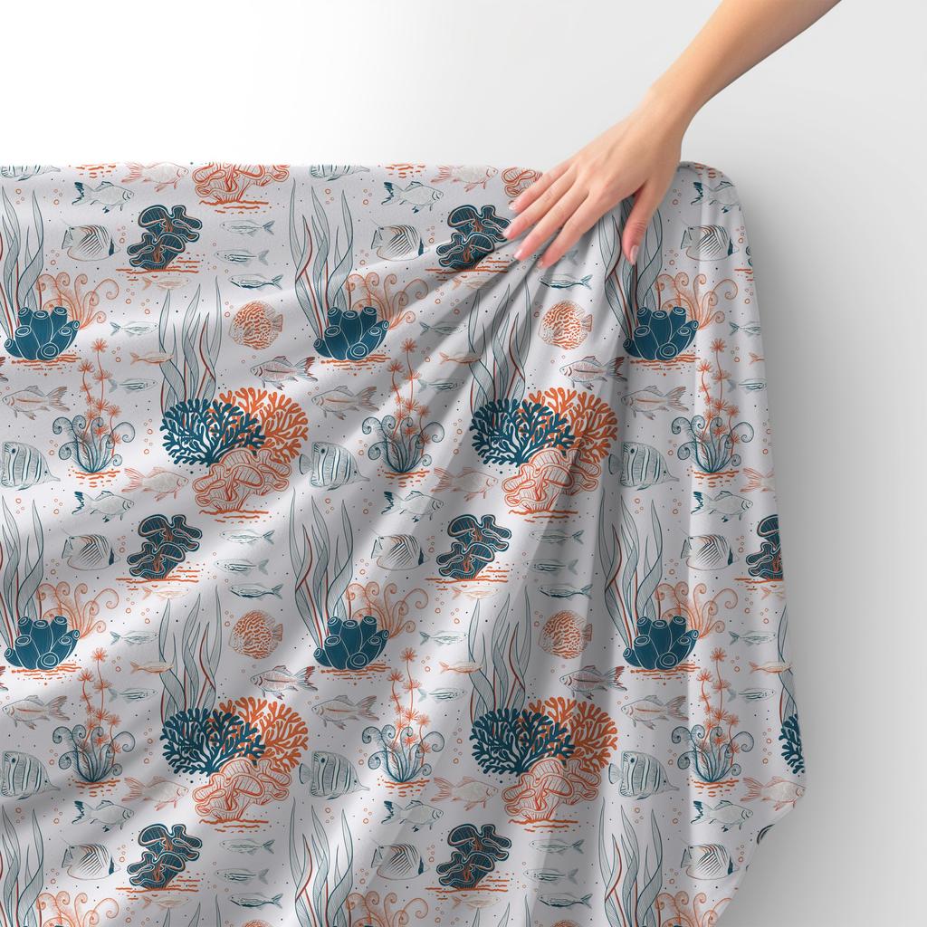 Royal Samt Stoff Polyester Zum Nähen - Motiv Fisch Korallenriff 2