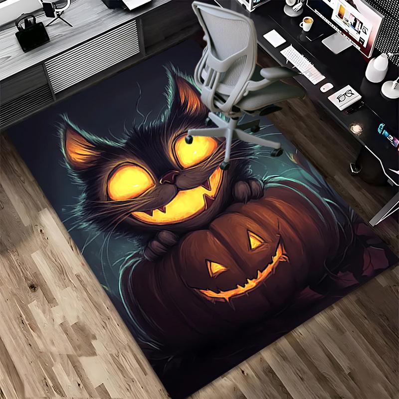 1pc Halloween Cat Themed Rug for Home Decor, Non-slip Office Carpet, Chair mat, Outdoor Mat, Christmas and Halloween gifts-0731062