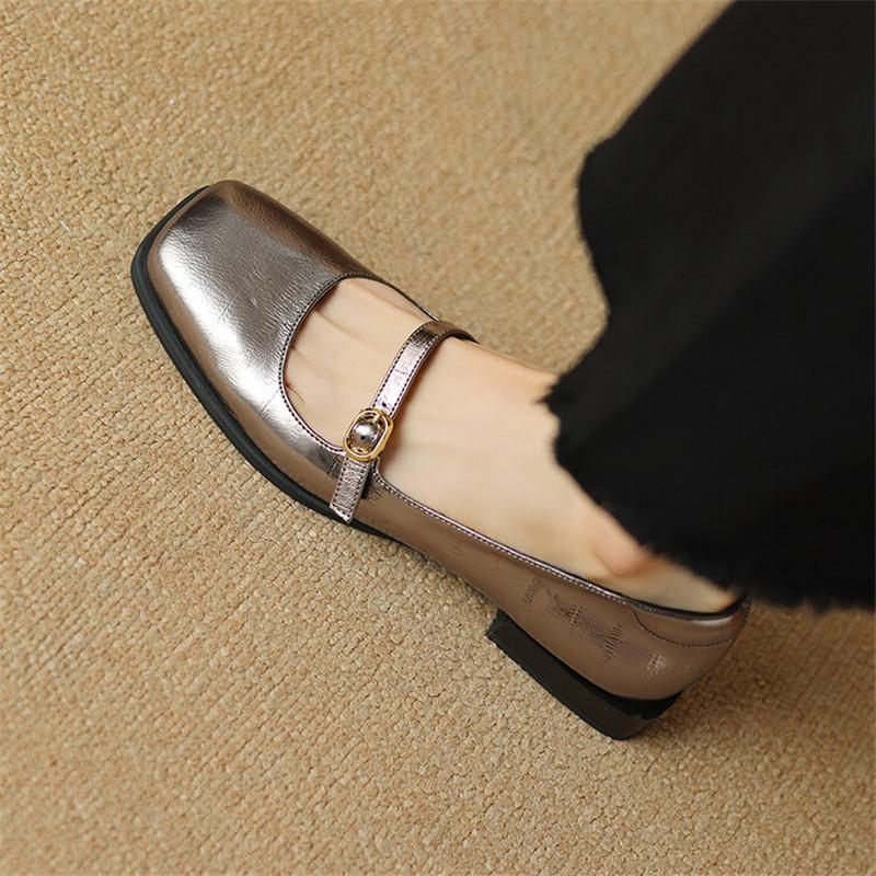 Fashion New Genuine Leather Mary Jane Shoes for Women LEISURE Women Pumps Square Toe Low Heel Shoes Woman Zapatos De Mujer Ladies Shoes