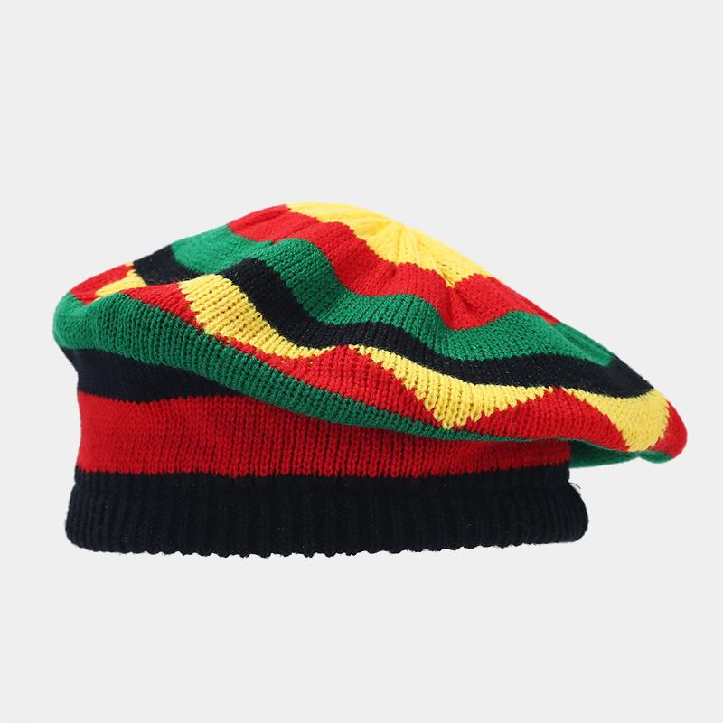 Wig Braided Hat Women's Vintage Yellow-Green Patchwork Beret Men's Halloween Yarn Knitted Hat