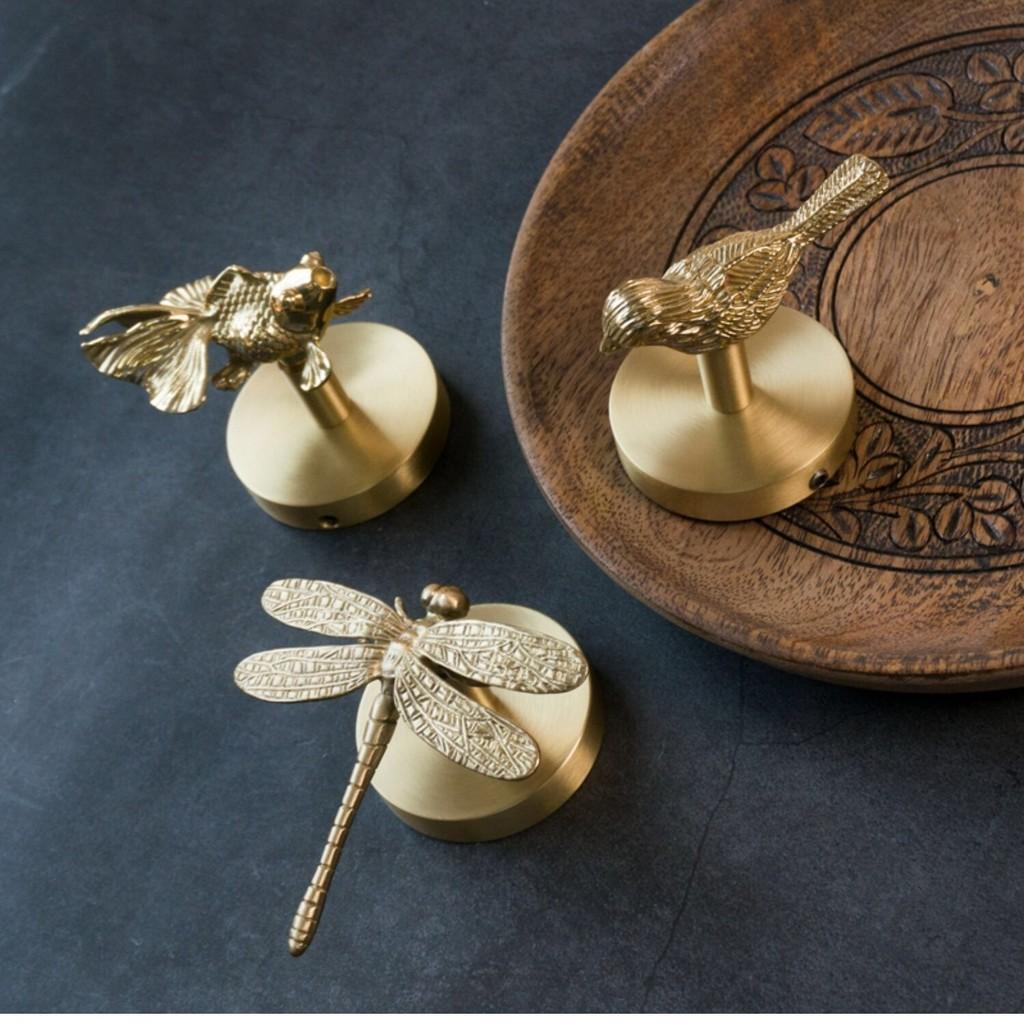 Leaf Ginkgo Brass Angel Bird Dragonfly Wall Hook With Adhesive For Door Decor